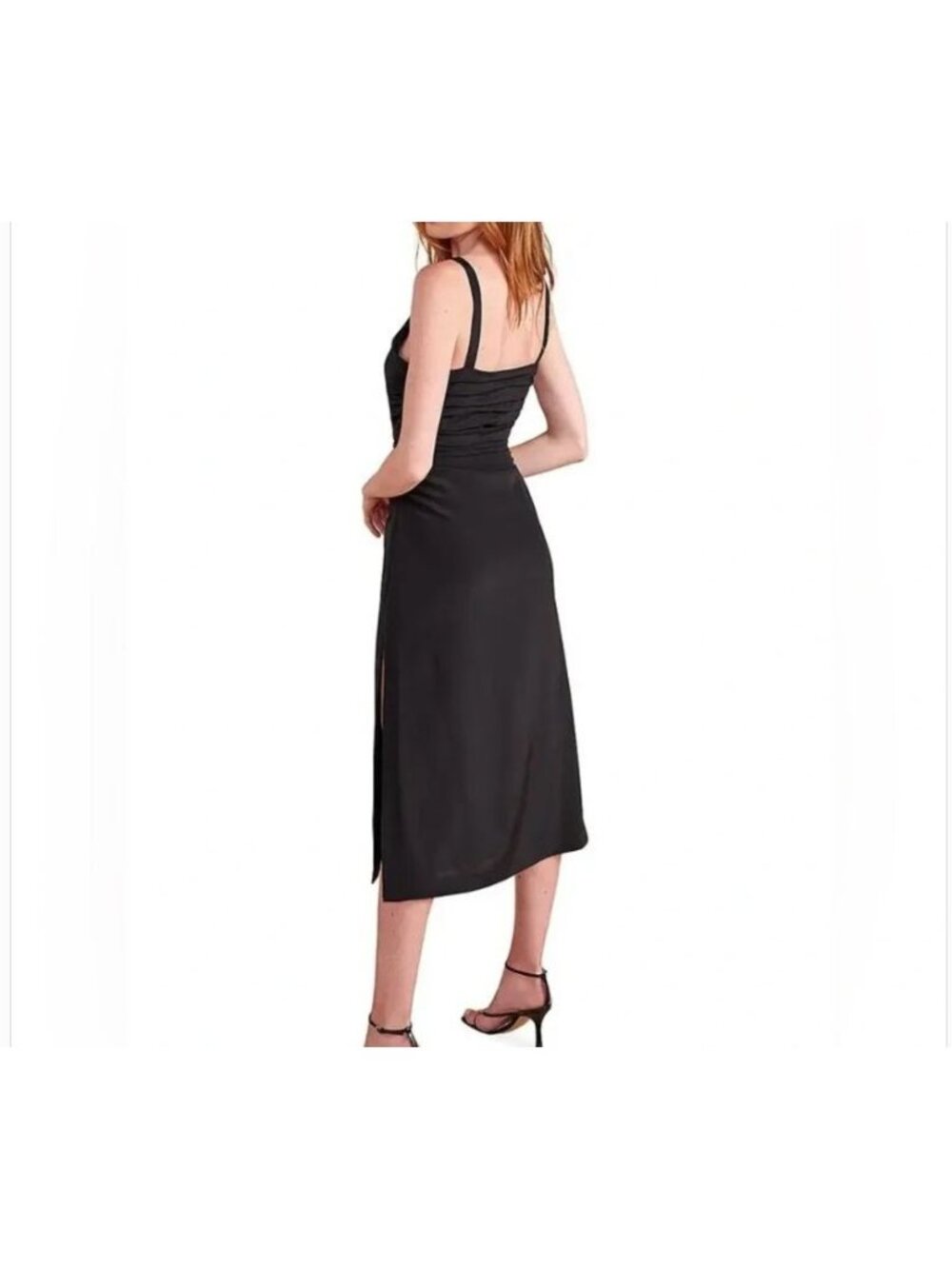 La Ligne Black Silk Midi Sasha Dress Timeless Classic Ruching Side Slit Lined XL - Picture 3 of 15